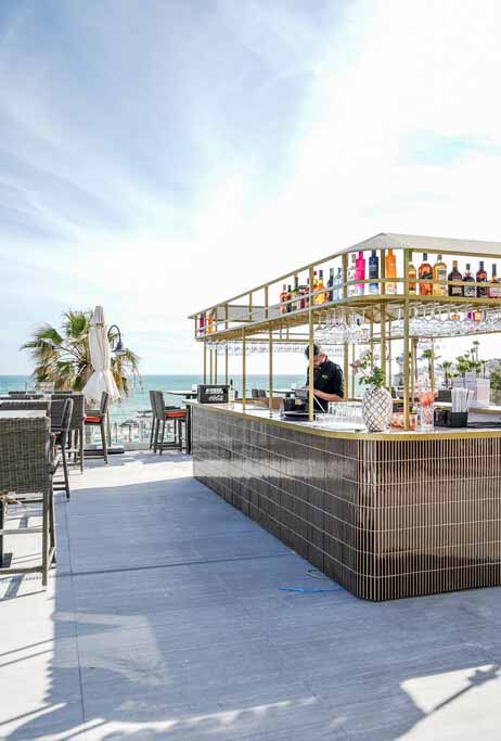 Sunset seaside cocktails, tapas, Skybar Rooftop in Costa del Sol, Cala de Mijas